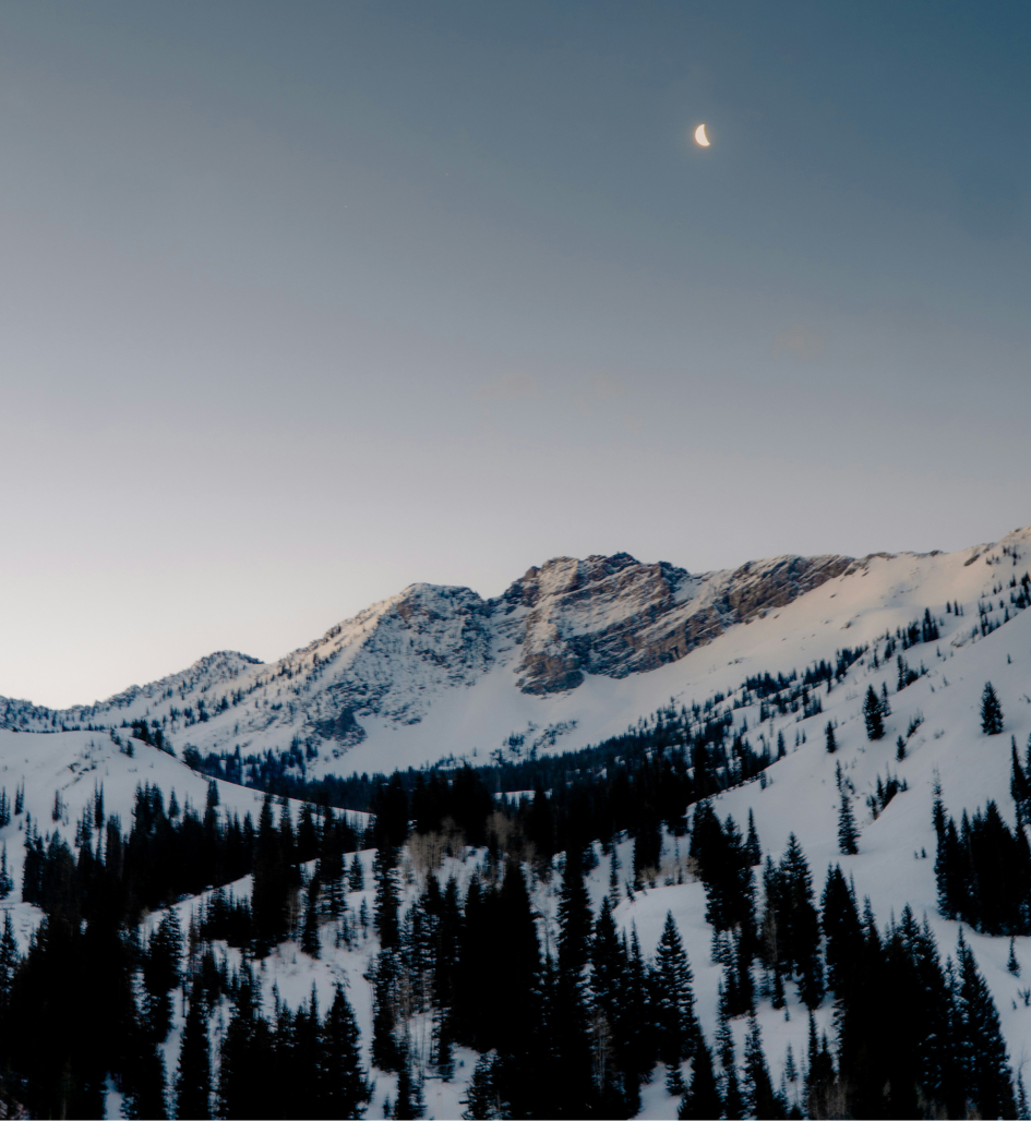 Snowy mountains at sunset in Utah